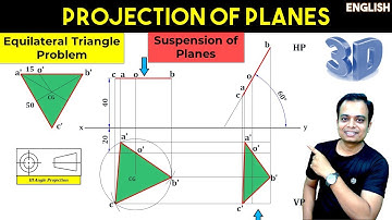 Projectie van vlakken || Gelijkzijdige driehoek opgehangen || 3e hoek