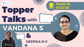 Topper Talks with Vandana S | KAS 2020 | Rank 16 | Unacademy | Deepika M K