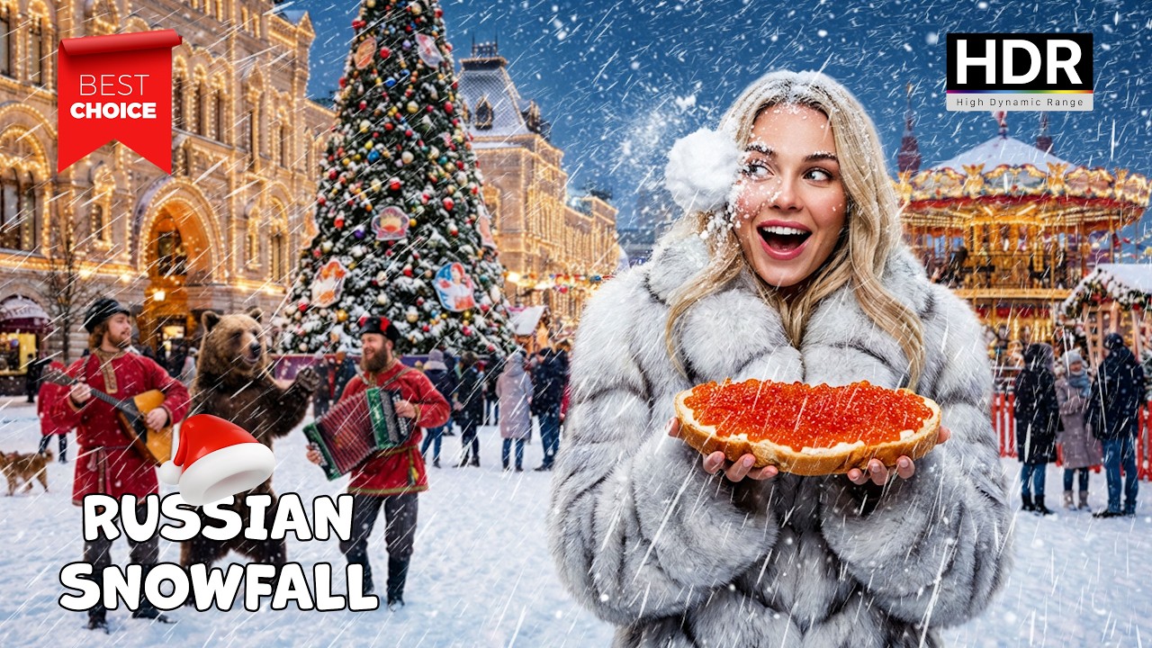 ❄️ СИЛЬНЫЙ СНЕГОПАД В МОСКВЕ • Рождественская ночная прогулка перед Новым годом 2026 ✨ Россия 4K HDR