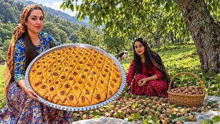 Traditional Village Cooking : Harvesting Fresh Walnuts & Baking Giant Sweet Baklava ?? 