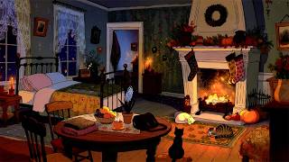 grandma's cottage on an autumn night🍂oldies playing in another room | vintage music by the fireplace screenshot 3
