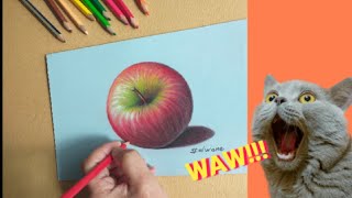 #Alwane - Drawing Apple step by step /رسم سهل لتفاحة بالأقلام الملونة