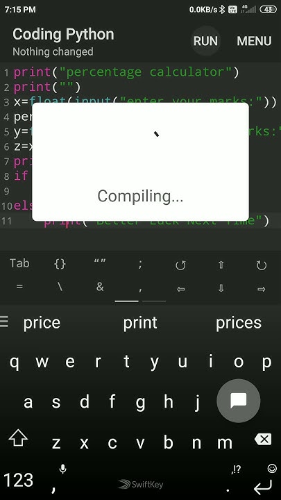 #Calculate your mark in percentage% # Python code to calculate %#simple ...