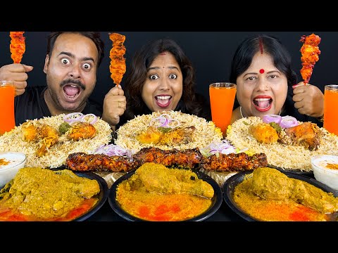 Dada Boudi Biryani Style, Spicy Chicken Chaap, Chicken Satay🤩Indian Street Food Eating Challenge