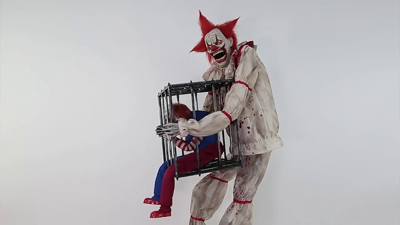 NEW FOR 2019 - Cagey the Clown with Caged Clown Animated Halloween Prop