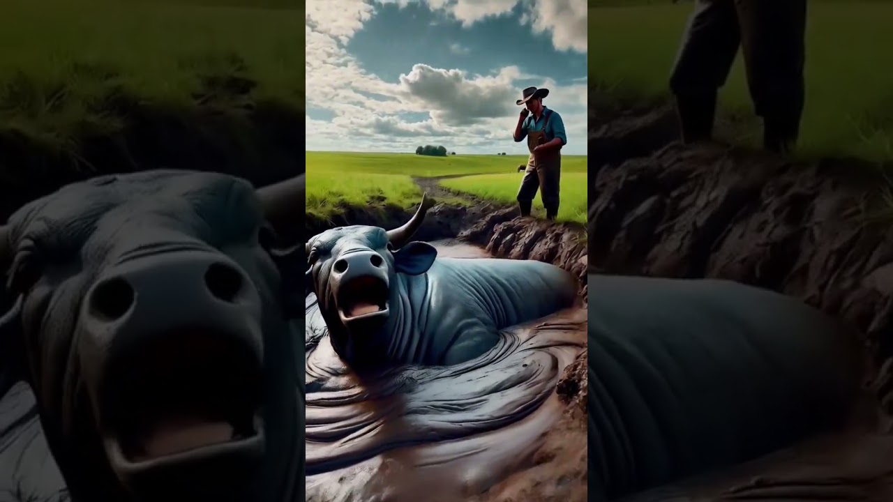 The policemen took out the bull that had fallen into the pit 