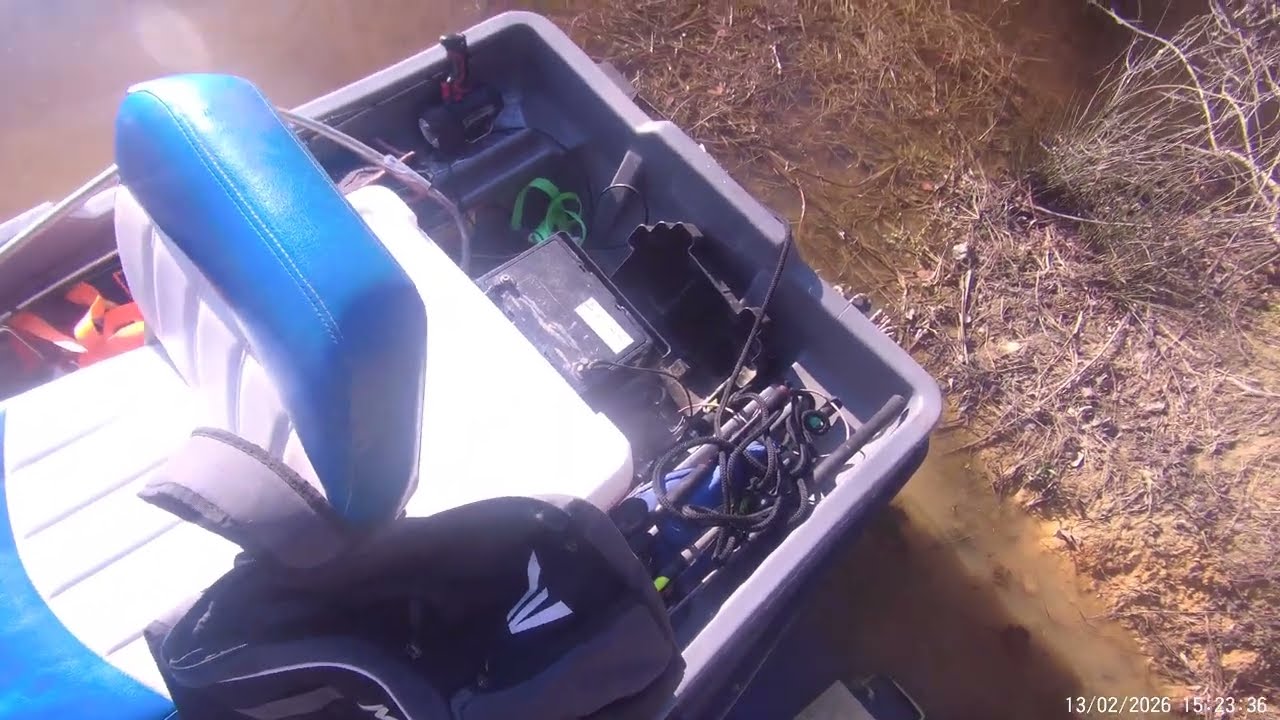 Bass fishing with TKW in my Sun Dolphin 8, equipped with an Autoboat smart head, in February.