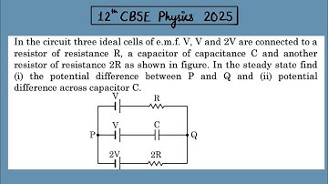 XII Physics 2025 In the circuit three ideal cells of emf V, V and 2V are connected to a resistor of