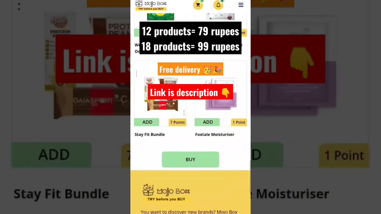 mojo box offer🥳🥳79 rupees me 12 products and 99 rupees me 18 products 