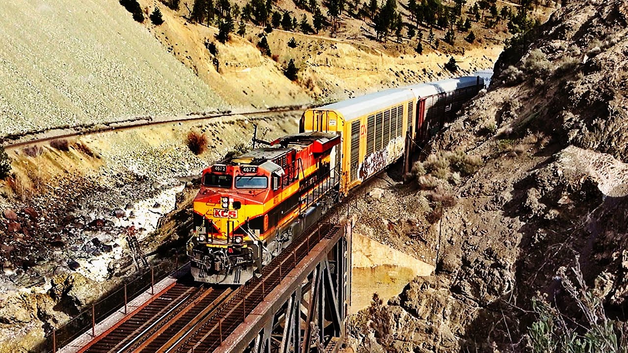 MASSIVE DOUBLE STACK TRAINS IN THE RUGGED THOMPSON CANYON! - YouTube