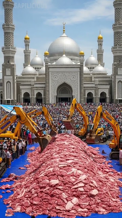 Massive Eid al-Adha Qurban Ceremony in Front of a Grand Mosque #Short #Cow