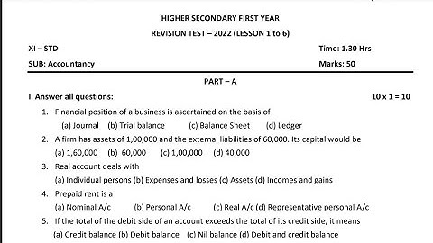 11th std accountancy first revision exam model question paper 2022