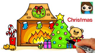 How to Draw Christmas Scene at Home by the Fireplace