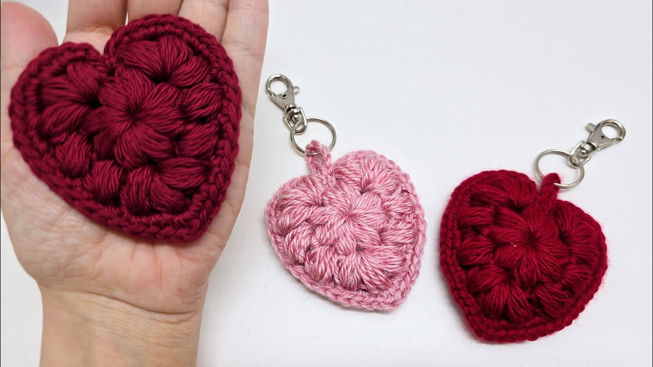 🌟 Crochet EASY Puff Heart Keychain or Motif - GREAT GIFTS 💗💖