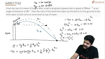 From the top of a tower of height 40m, a ball is projected upward with a speed of 20ms^(-1) at a...