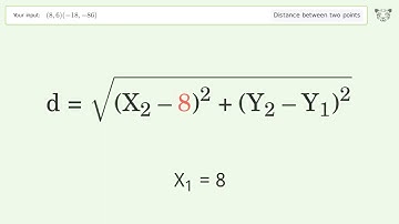 Find the distance between two points p1 (8,6) and p2 (-18,-86): Step-by-Step Video Solution