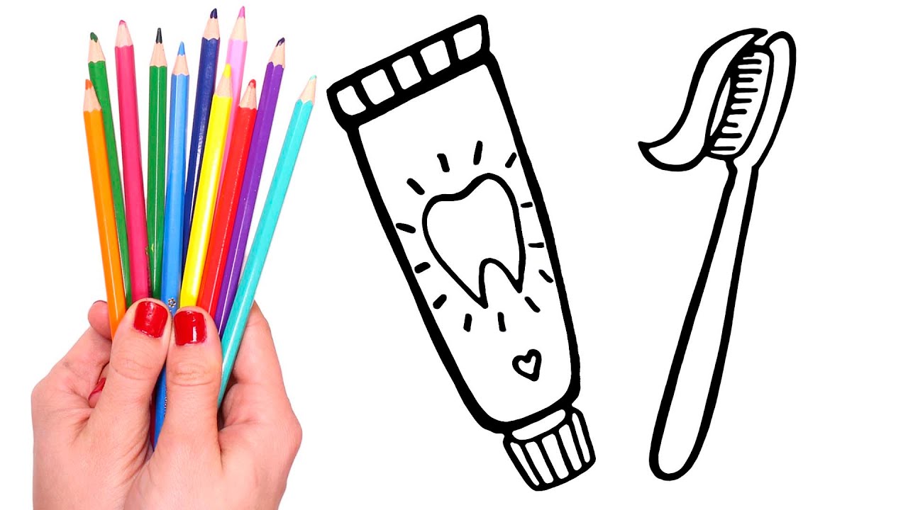 Dibuja y colorea pasta y cepillo de dientes 🦷🎨Vídeos para niños - thptnganamst.edu.vn