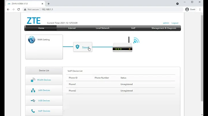 Web admin interface of the Hyperoptic ZTE ZXHN H298A Router
