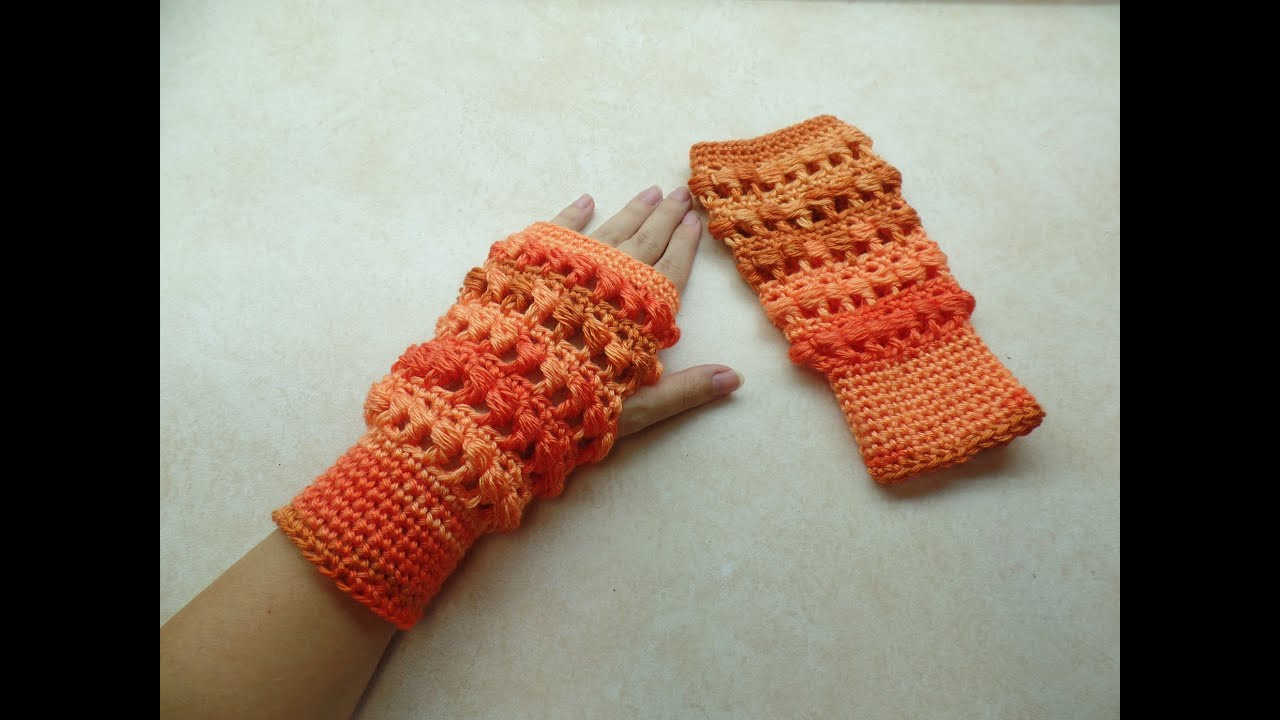 CROCHET How to #Crochet Side Puff Stitch Fingerless Gloves ...