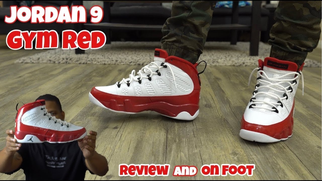 jordan 9 gym red on feet