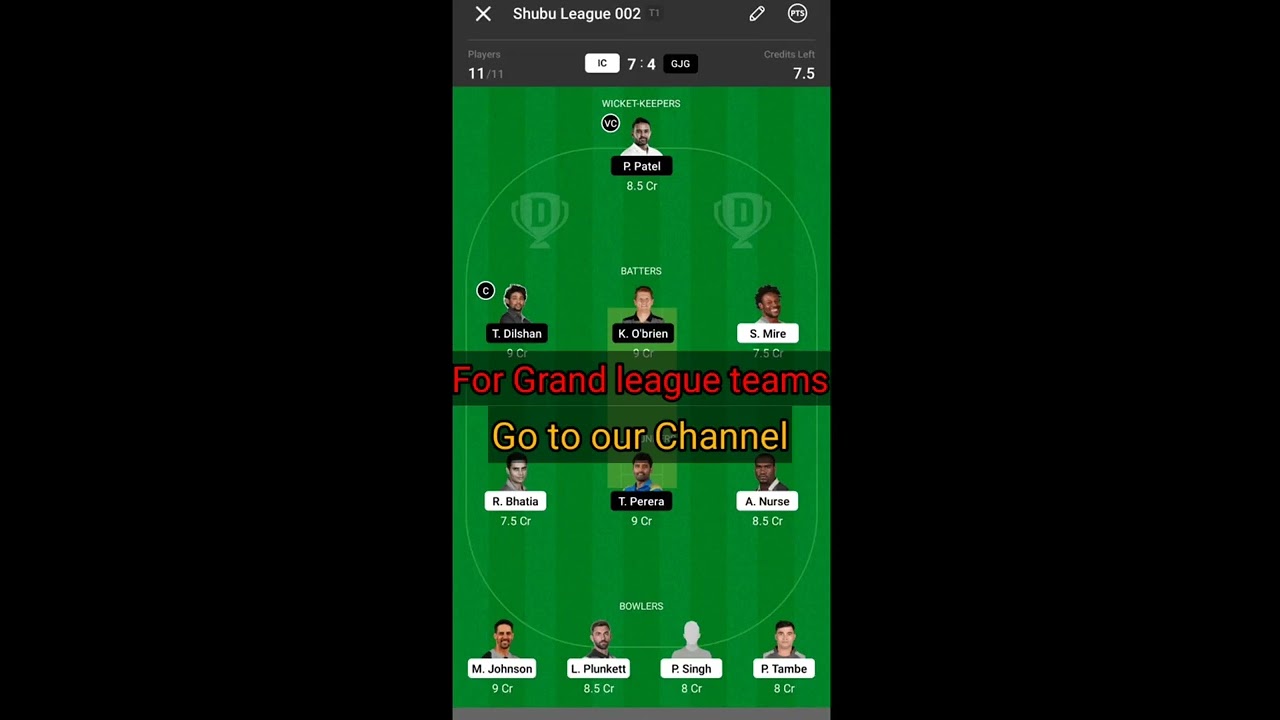 IC vs GJG Dream11 Prediction l Shubh league 