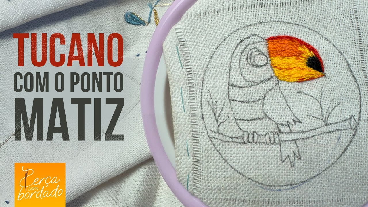 Tucano com o ponto Matiz - Terça com bordado - Bordando com Bel - Bel Postigo