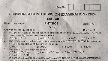 12th physics second Revision Exam 2024|Original Question Paper English medium