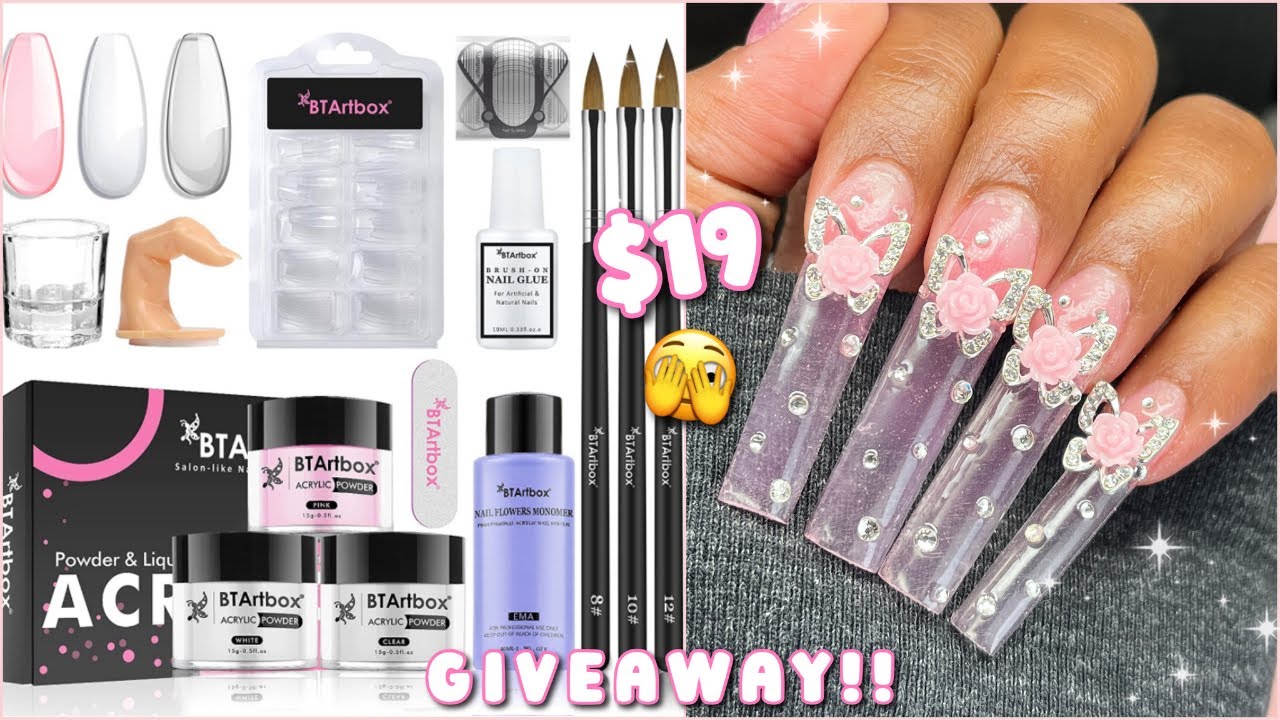 Testing A Cheap Acrylic Kit From Amazon | Translucent Pink Bling Nails +  Giveaway! - YouTube