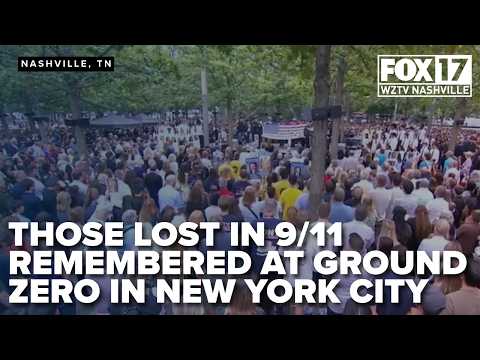 Names are read and a moment of silence is held to honor those lost on Sept. 11, 2001 at Ground Zero