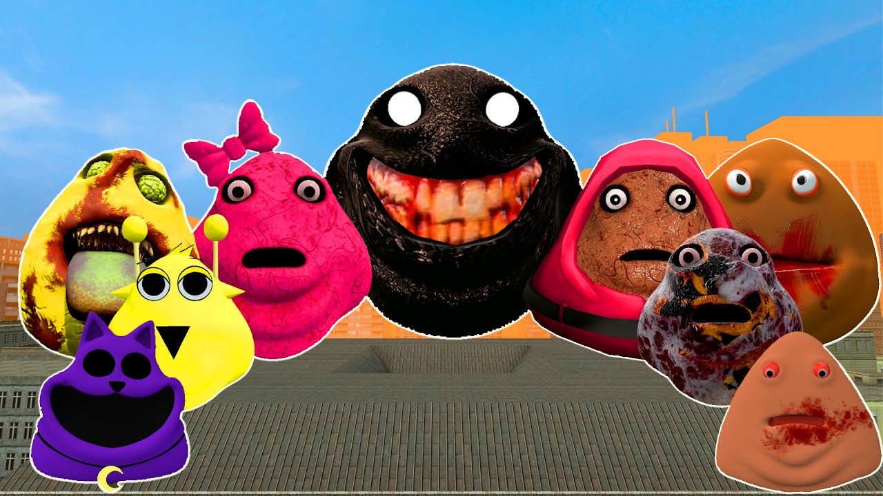🌋LAVA POOL ALL POU BOU ARMY and SPRUNKI POU, SPIDER and GIRL BOU SPARTAN KICKING in GMod🕳️