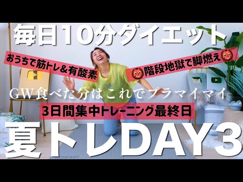 【毎日10分ダイエット③】ついに最終日!!鬼の階段トレーニングと有酸素でプラマイマイ!!!最後は座るよ!!