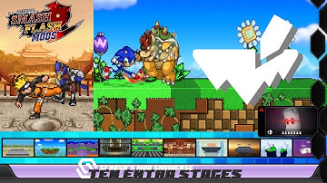 SSF2 10 EXTRA STAGE MODS + MENUS REMAKE! | Smash Flash 2 - 1.1.0.1 Gameplay W/Sonic [1080p/60FPS]
