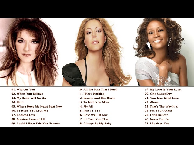 Mariah Carey, Celine Dion, Whitney Houston Greatest Hits playlist - Best Songs of World Divas NO ADS class=