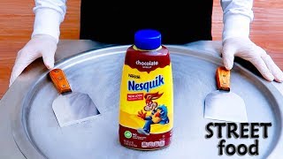 آكلات الشوارع حول العالم - ايس كريم على الصاج بشكولاتة النسكويك - nesquik - chocolate