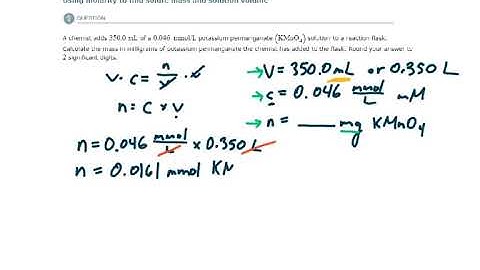 ALEKS - Using molarity to find solute mass and solution volume - Example 2