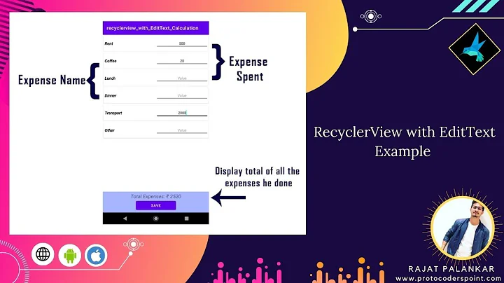 Android RecyclerView with EditText Example + Calculate Total Expenses - PART 1