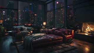 Cozy Bedroom With Rain Falling Outside The Window | Cozy Fireplace Sounds For Deep Sleep