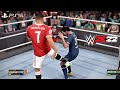 WWE 2K22 كريستيانو رونالدو ضد ليونيل ميسي مباراة بطولة WWE في الحدث الرئيسي لريسلمانيا بدقة 4K 