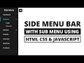 Gambar cover Sidebar Menu with sub-menu using HTML CSS & JavaScript