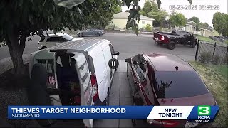 Masked thieves caught on video targeting work vehicles in North Sacramento
