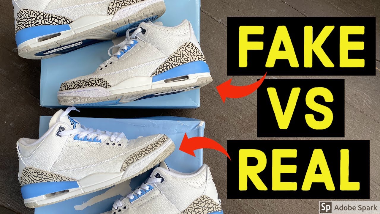 Side by Side Comparison Real vs Fake Jordan 3 UNC 2020 - How to Legit ...