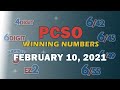 P154M Jackpot Grand Lotto 6/55, EZ2, Suertres, 4Digit, and Megalotto 6/45 | February 10, 2021