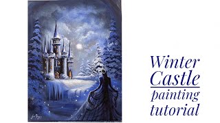 How To Paint WINTER CASTLE  | Acrylic Painting tutorial