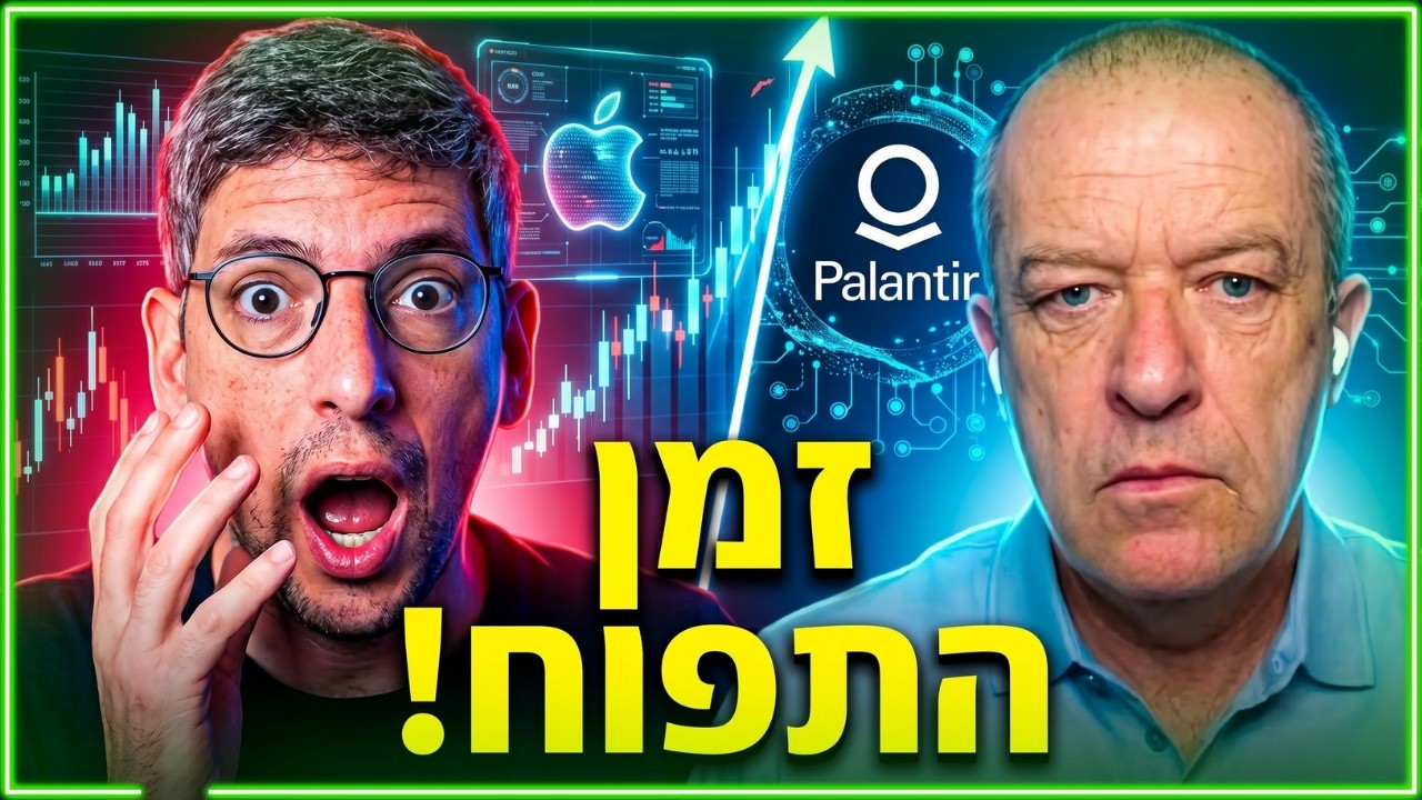 גרף מניית אפל ופלנטיר לצד לוגו ערוץ עושים שוק, ניתוח טכני ופונדמנטלי של וול סטריט.