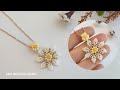 Beyaz papatya çiçekli kolye kendin yap. White daisy flower necklace diy. How to make beaded necklace