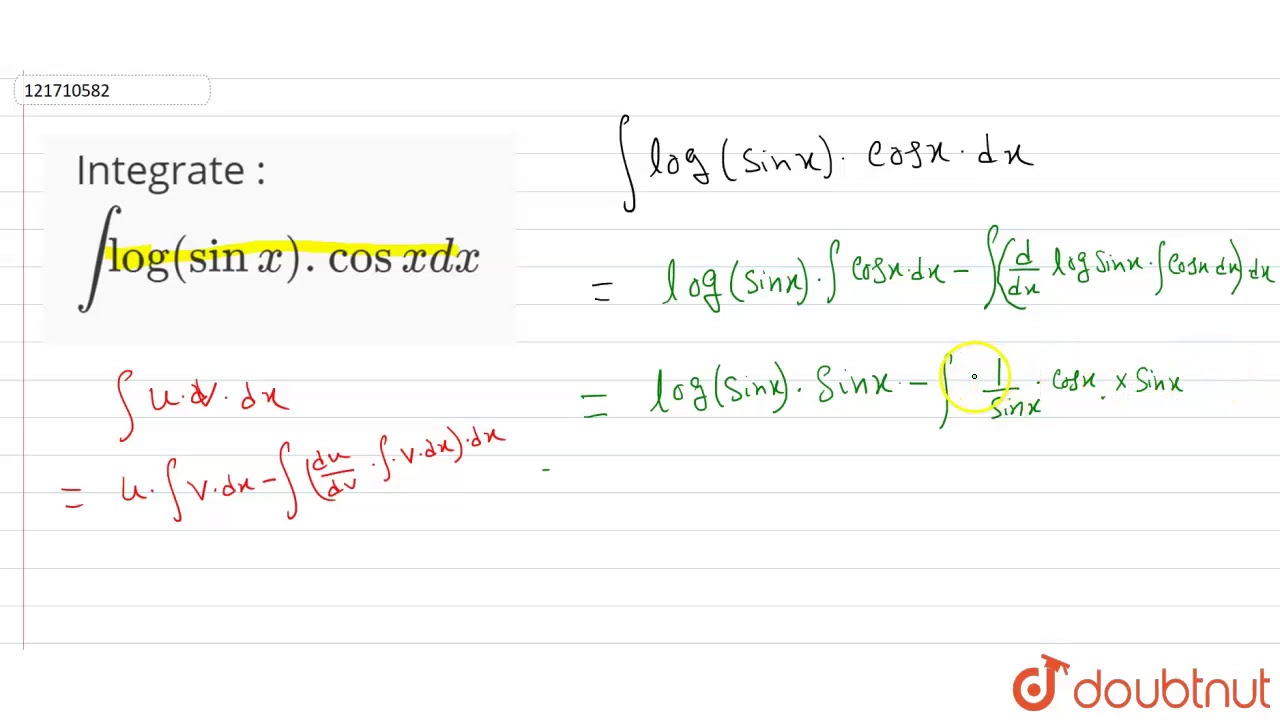 Integrate `int log(sinx).cosx dx` YouTube