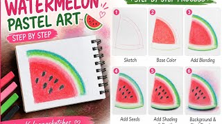 🎨 Easy Watermelon Slice Pastel Art 🍉 | Step-by-Step Drawing Tutorial for Beginners @KalpanaSketches