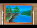 Beautiful village landscape scenery painting with acrylic and water color tutorial 2024