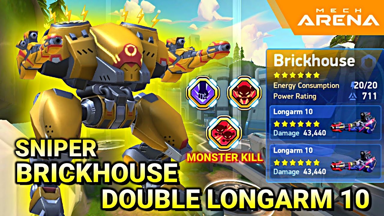 Brickhouse Snipping - Double Longarm 10 - Monster Kill, Godlike - Mech Arena Robot Showdown