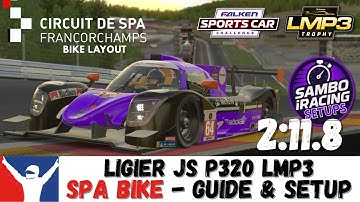 iRacing LMP3 Spa Bike 2:11.8 - Ligier JS320 Circuit De Spa Francorchamps Bike Track Guide & Setup